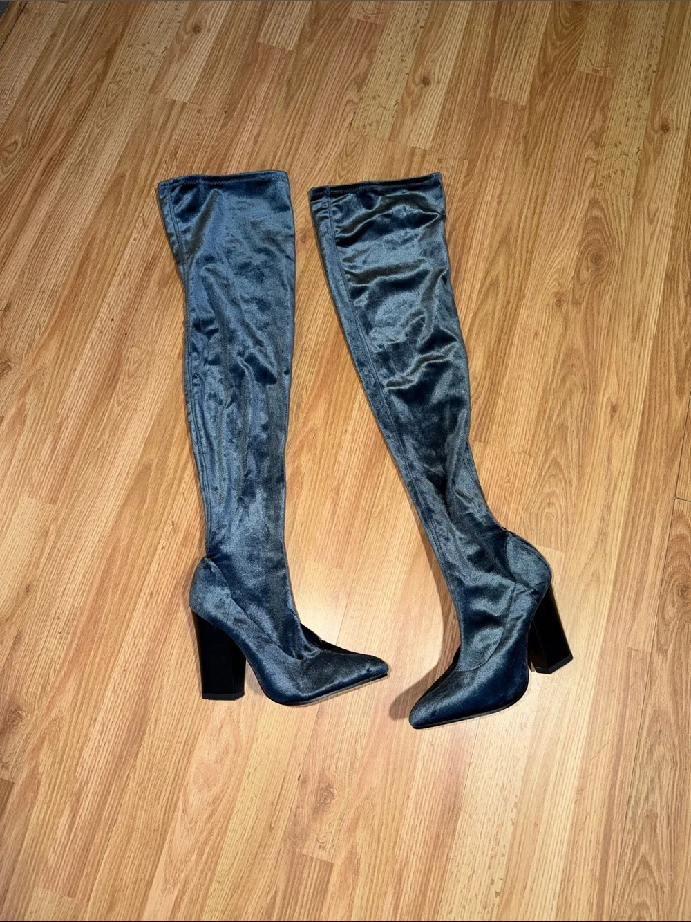 New Zara Thigh High Velvet Blue Boots Size 41